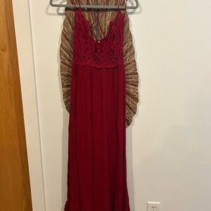 FP Movement by Free People Adela Burgundy/Red Gorgeous Lace Maxi Dress